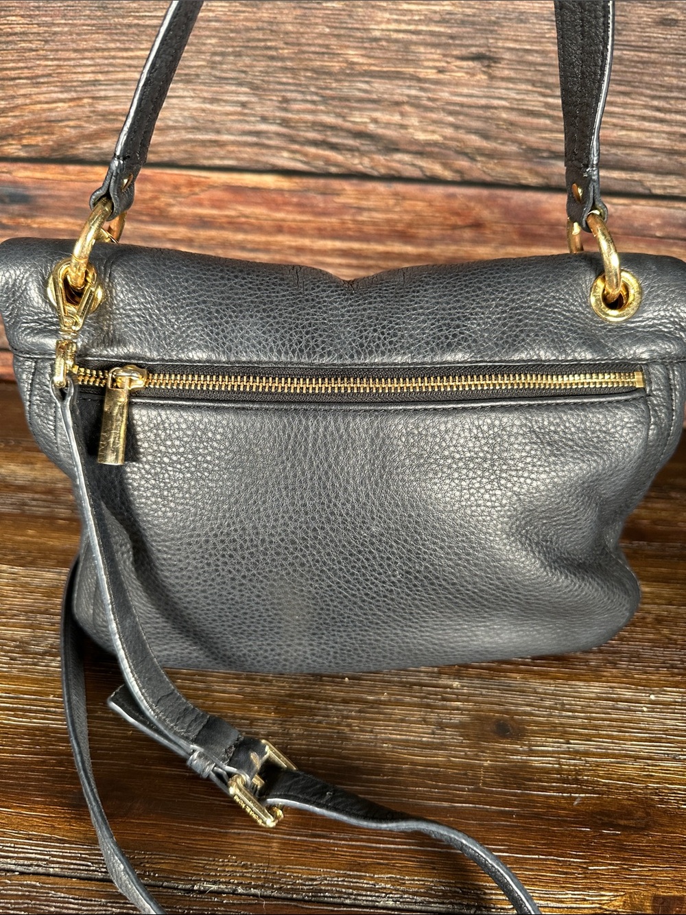 Michael Kors Dark Navy Pebbled Leather Flap Crossbody with Gold Hardware - Picture 3 of 7